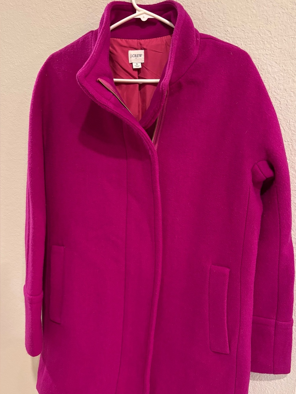J. Crew Fuchsia Wool Blend City Coat Zip Up Size 6